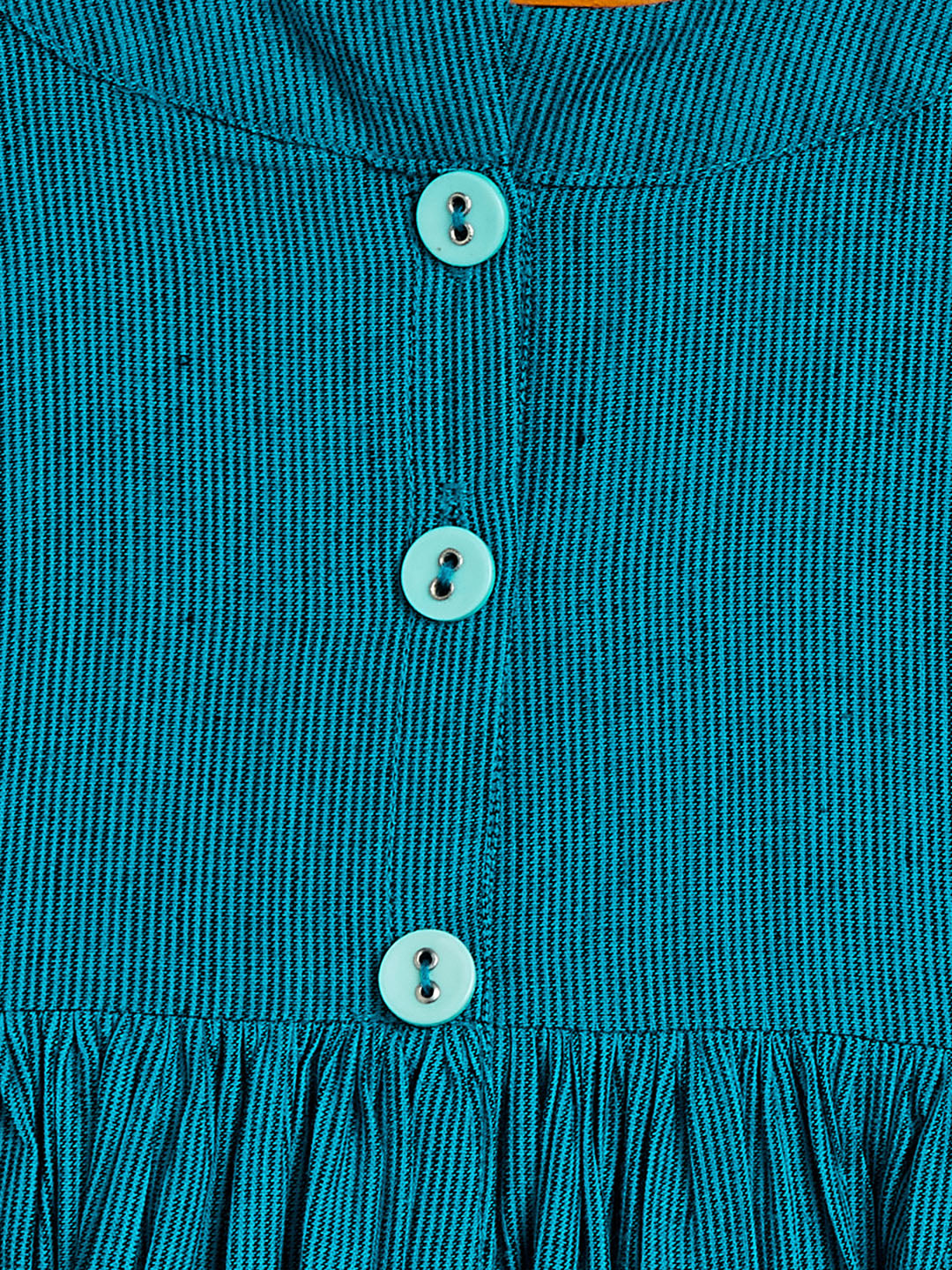 Sishu Girl's Aqua Striped Handloom Kurta With Cream Pyjama Set