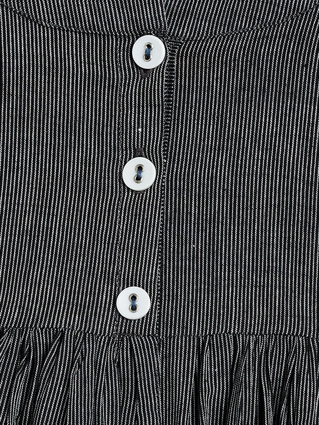 Sishu Girl's Black Striped Handloom Kurta With Cream Pyjama Set