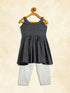 Sishu Girl's Black Striped Handloom Kurta With Cream Pyjama Set
