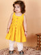 Girl's Mustard Striped Handloom Kurta With Cream Pyjama Set