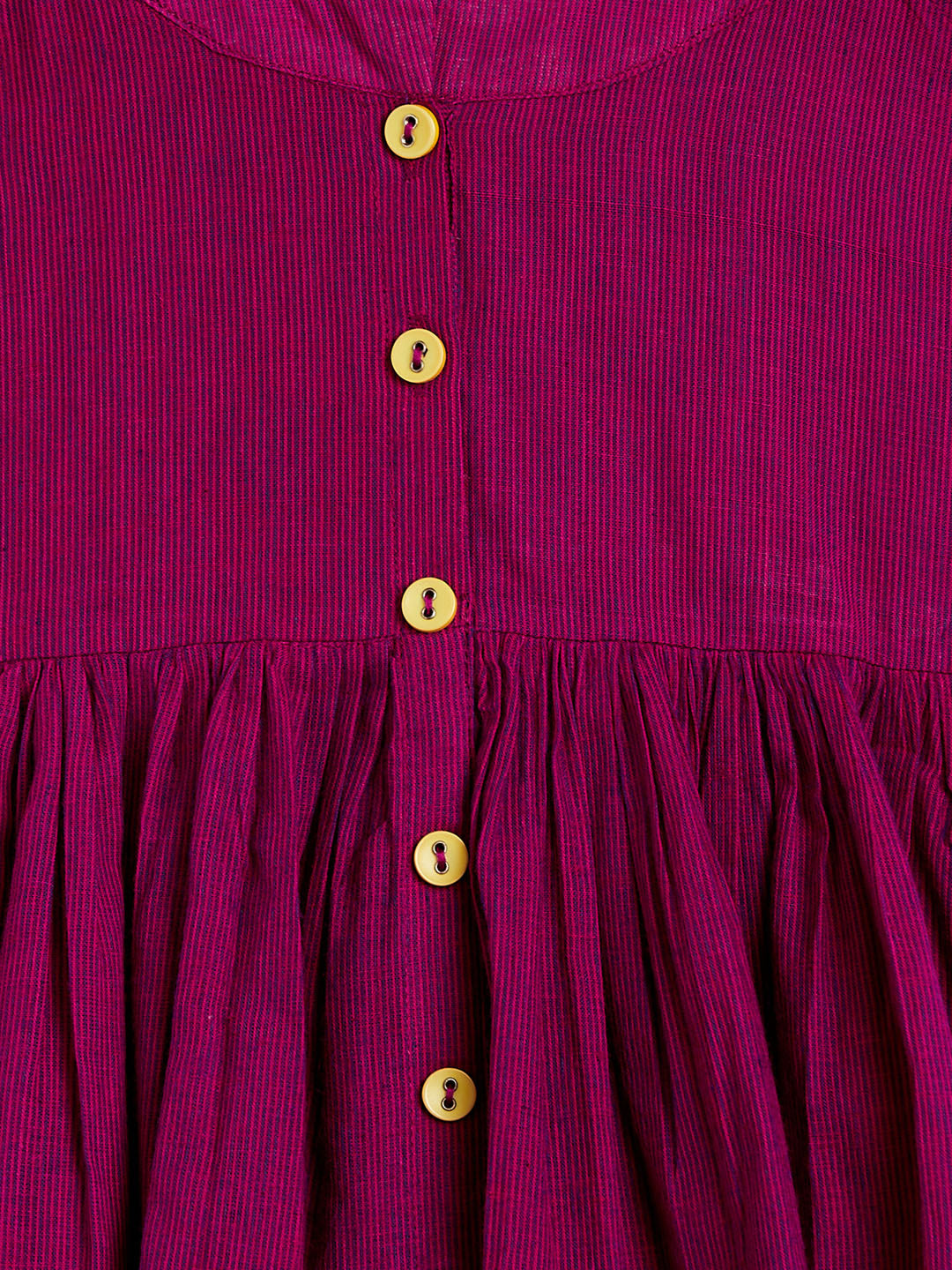 Sishu Girl's Purple Striped Handloom Kurta With Yellow Pyjama Set