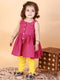 Sishu Girl's Purple Striped Handloom Kurta With Yellow Pyjama Set