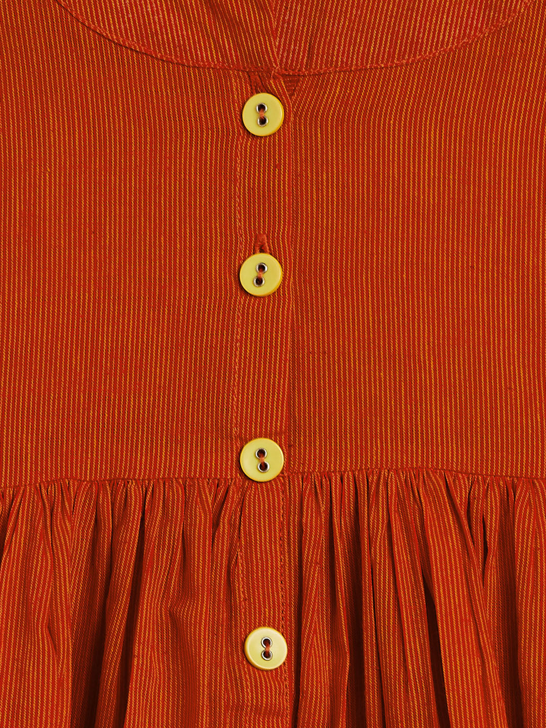 Sishu Girl's Red Striped Handloom Kurta With Yellow Pyjama Set