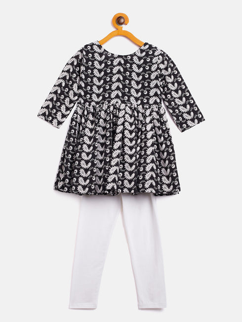 Sishu Girl's Black Chikankari Kurta Leggings Set