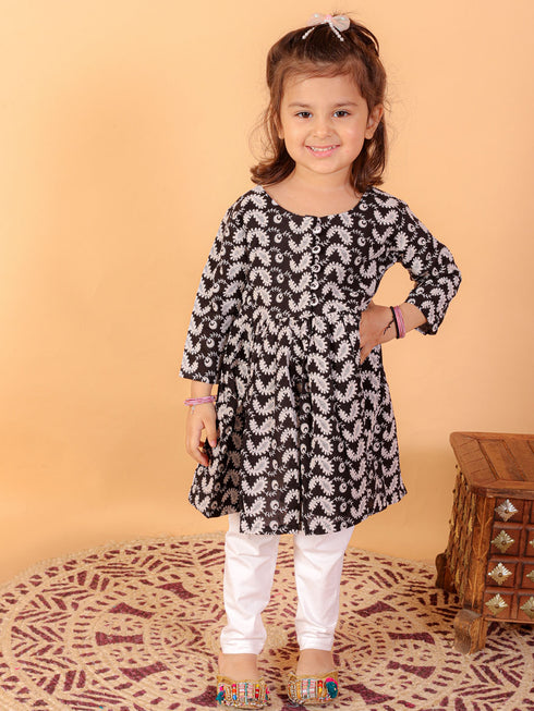 Sishu Girl's Black Chikankari Kurta Leggings Set