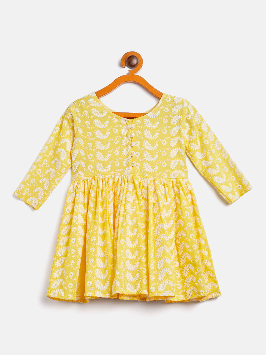 Sishu Girl's Mustard Chikankari Kurta Leggings Set