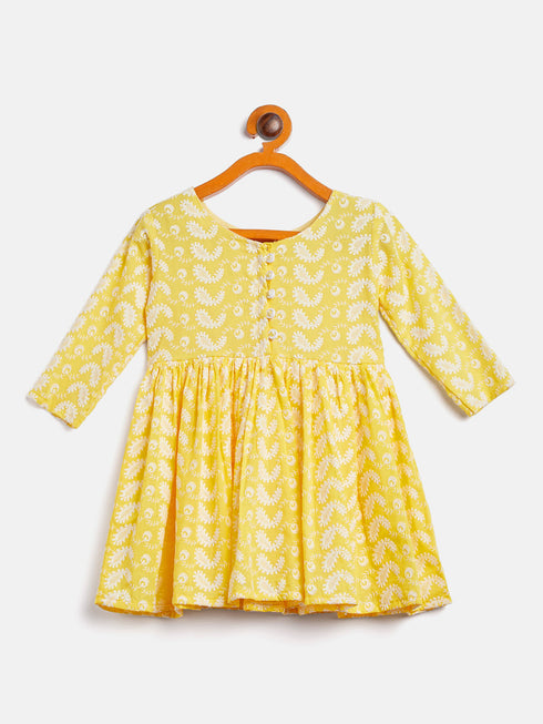 Sishu Girl's Mustard Chikankari Kurta Leggings Set