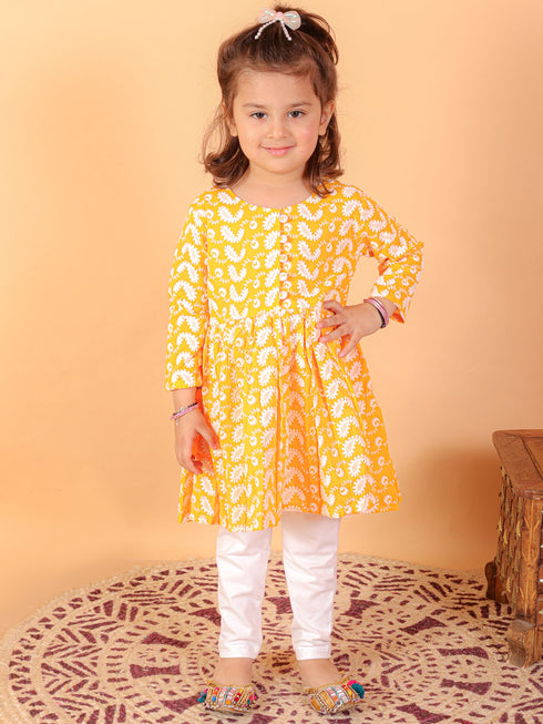 Sishu Girl's Orange Chikankari Kurta Leggings Set