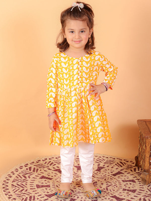 Sishu Girl's Orange Chikankari Kurta Leggings Set
