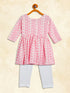 Sishu Girl's Pink And White Chikankari Kurta Leggings Set