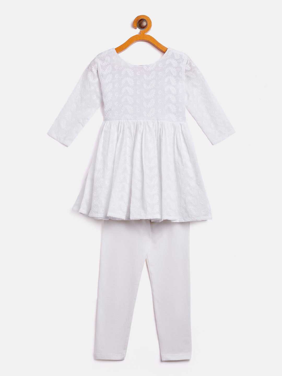 Sishu Girl's White Chikankari Kurta Leggings Set