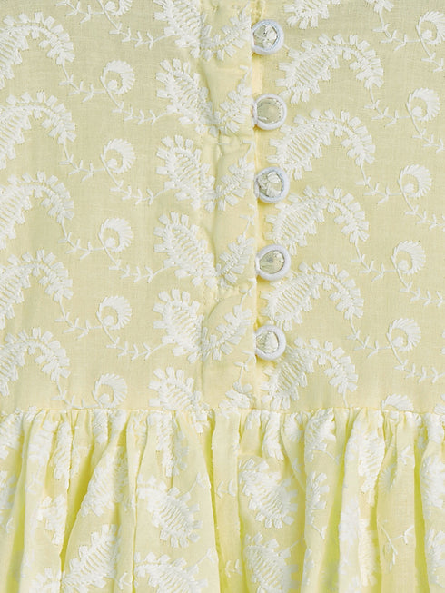 Sishu Girl's Yellow And White Chikankari Kurta Leggings Set