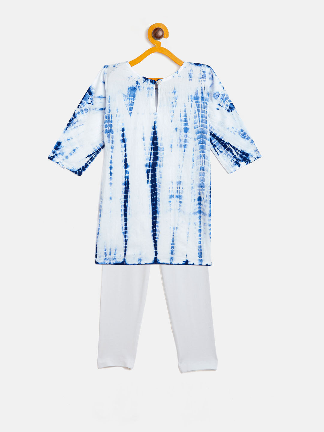Sishu Girl's Blue & White Pure Cotton Tie-Dye Kurta Leggings & Dupatta Set