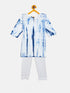 Sishu Girl's Blue & White Pure Cotton Tie-Dye Kurta Leggings & Dupatta Set