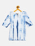Sishu Girl's Blue & White Pure Cotton Tie-Dye Kurta Leggings & Dupatta Set