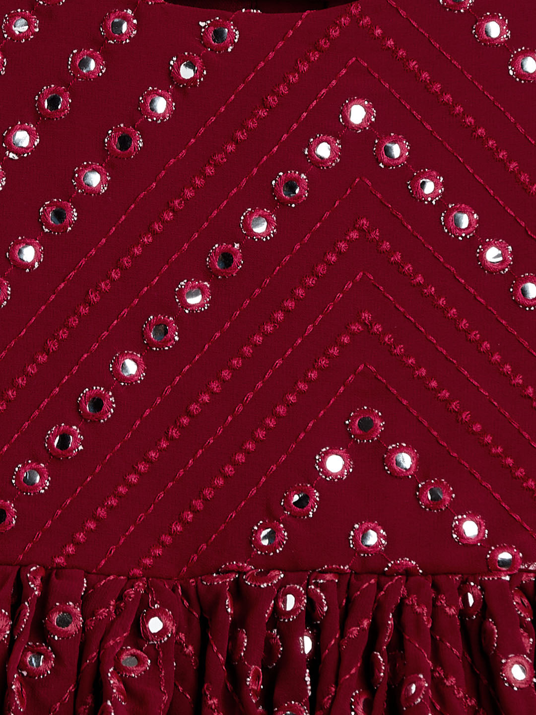 Sishu Girl's Maroon Mirror Kurta Pyjama Set