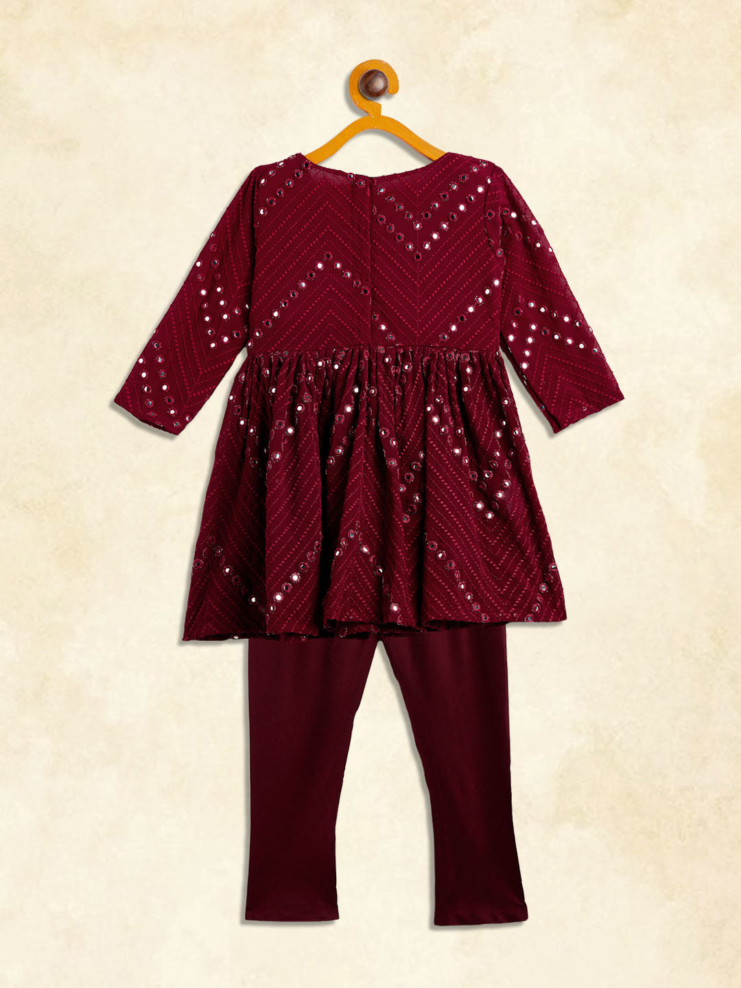 Sishu Girl's Maroon Mirror Kurta Pyjama Set