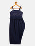 Sishu Girl's Navy Blue Draped Skirt With Crop Top