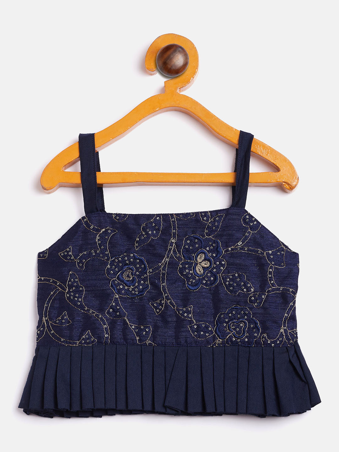 Sishu Girl's Navy Blue Draped Skirt With Crop Top