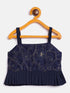 Sishu Girl's Navy Blue Draped Skirt With Crop Top