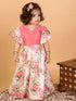 Sishu Girl's Pink Printed Skirt And Ruffle Sleeves Crop Top Set