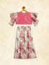 Sishu Girl's Pink Printed Skirt And Ruffle Sleeves Crop Top Set