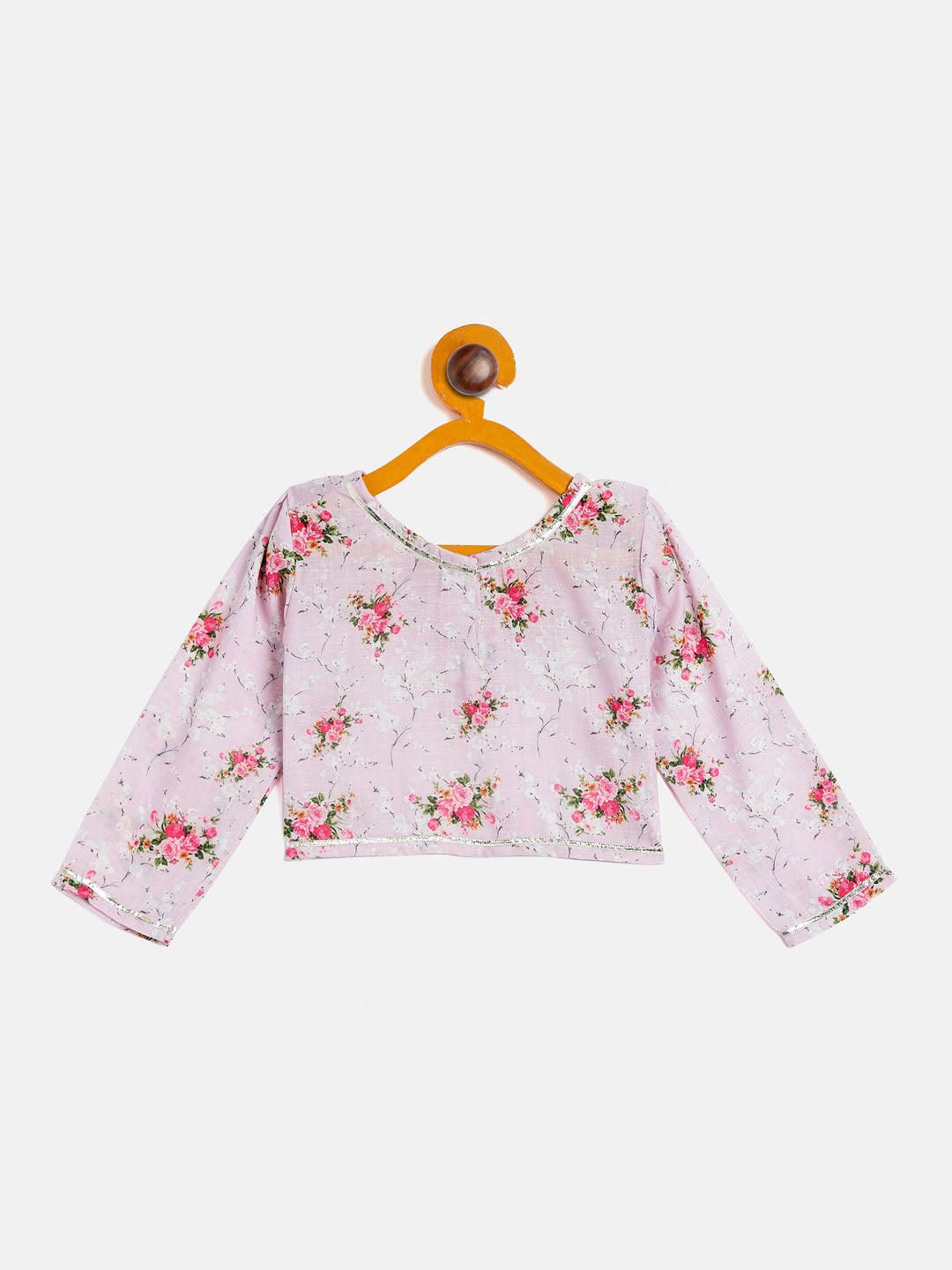Sishu Girl's Printed Linen Crop Top And Ruffle Skirt Set