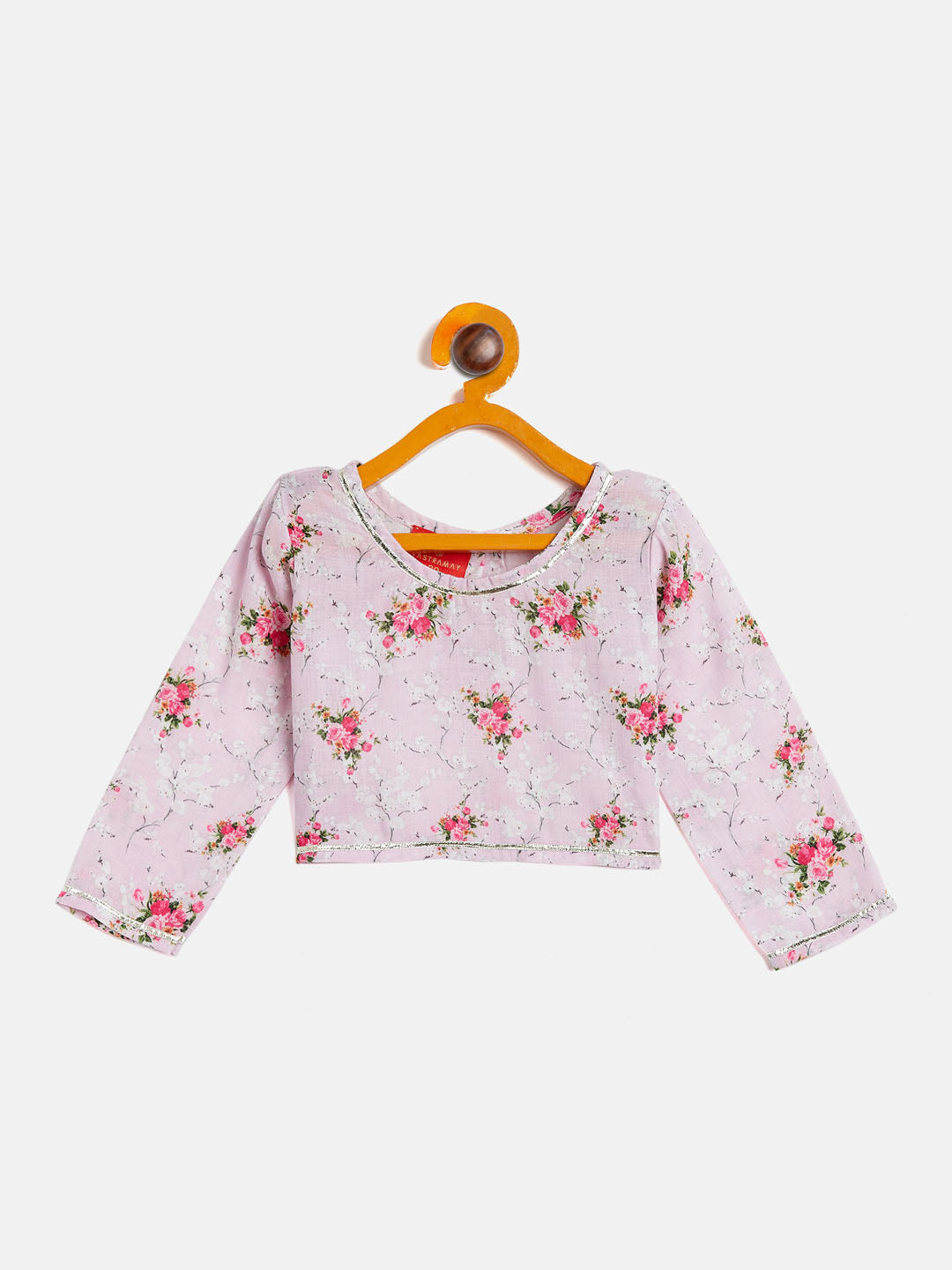 Sishu Girl's Printed Linen Crop Top And Ruffle Skirt Set