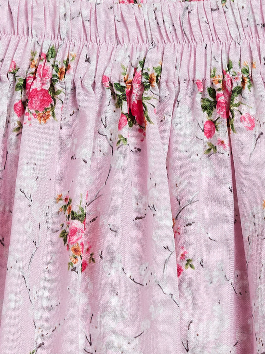 Sishu Girl's Printed Linen Crop Top And Ruffle Skirt Set