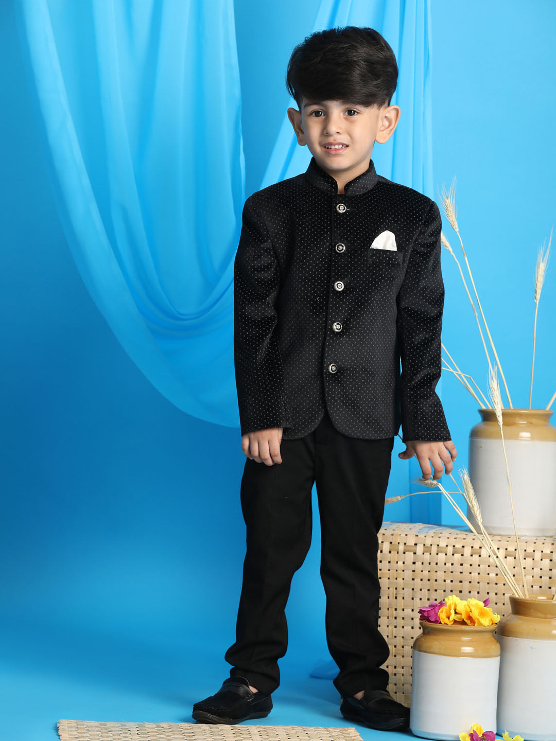 Boy's Black Polka Dot Printed Jodhpuri