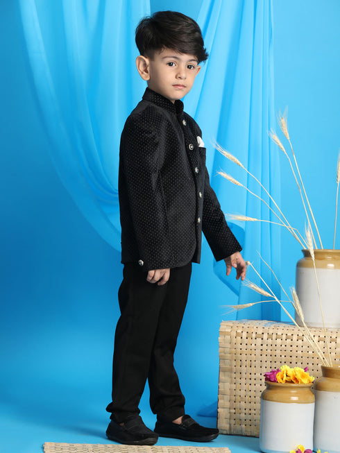 Boy's Black Polka Dot Printed Jodhpuri