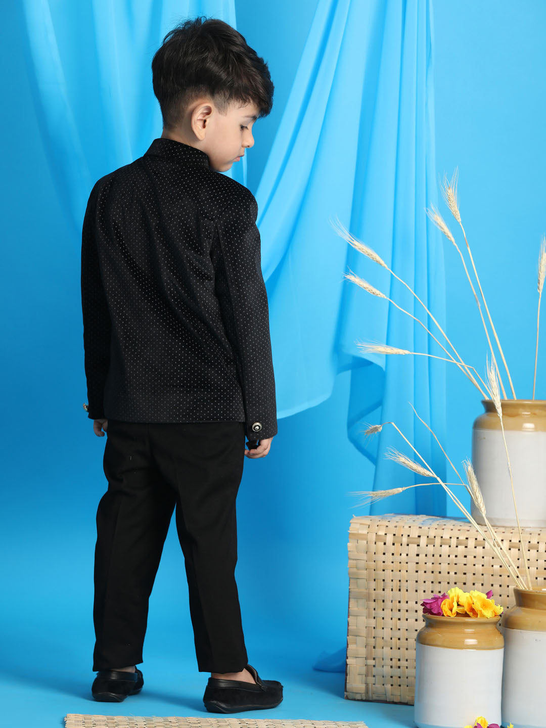 Boy's Black Polka Dot Printed Jodhpuri