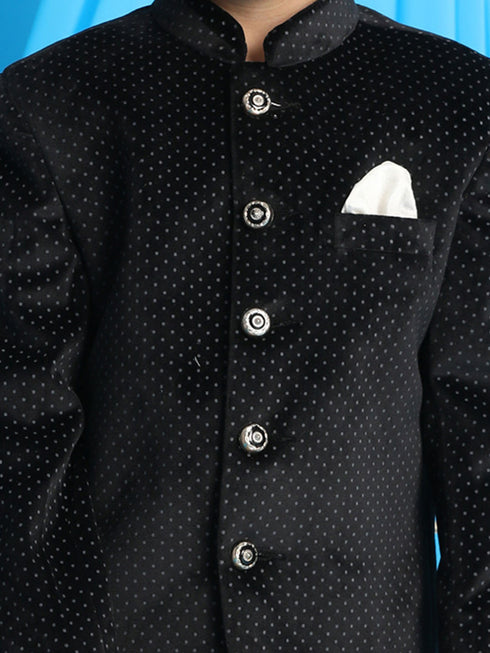 Boy's Black Polka Dot Printed Jodhpuri