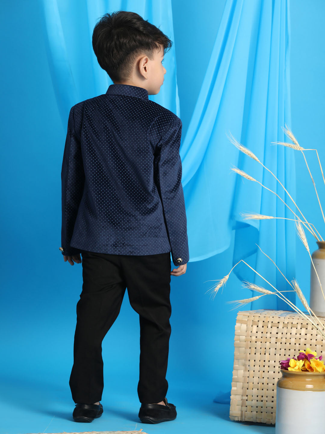 Boy's Blue Polka Dot Printed Jodhpuri