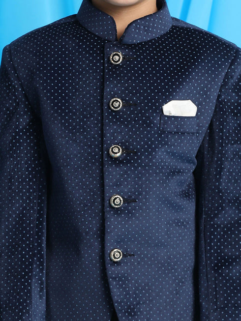 Boy's Blue Polka Dot Printed Jodhpuri
