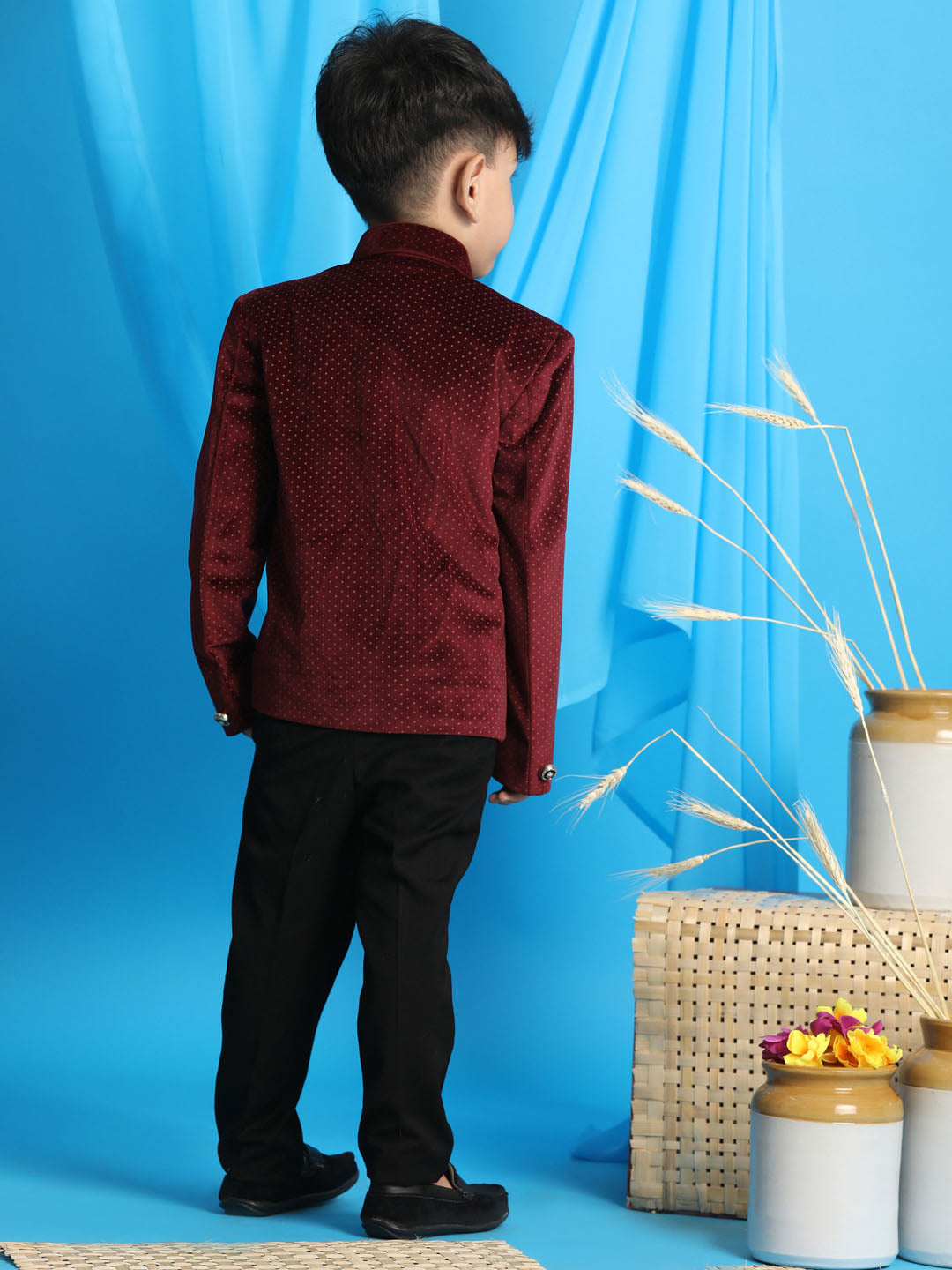 Boy's Maroon Polka Dot Printed Jodhpuri