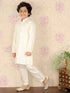 Boy's Cream Embroidered Vertical Mirror Work Kurta With Pyjama Set