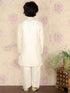 Boy's Cream Embroidered Vertical Mirror Work Kurta With Pyjama Set