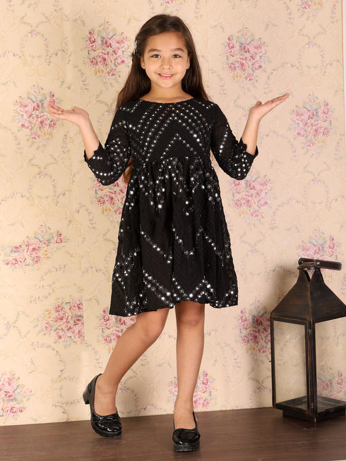 Girl's Black Mirror Kurta
