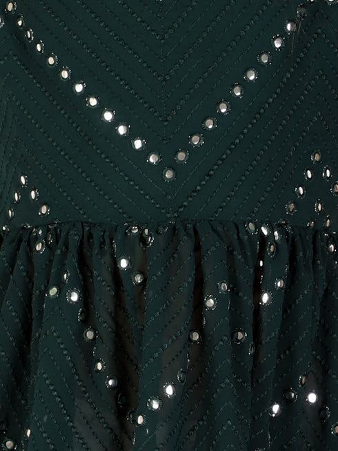 Girl's Green Mirror Kurta Pyjama Set