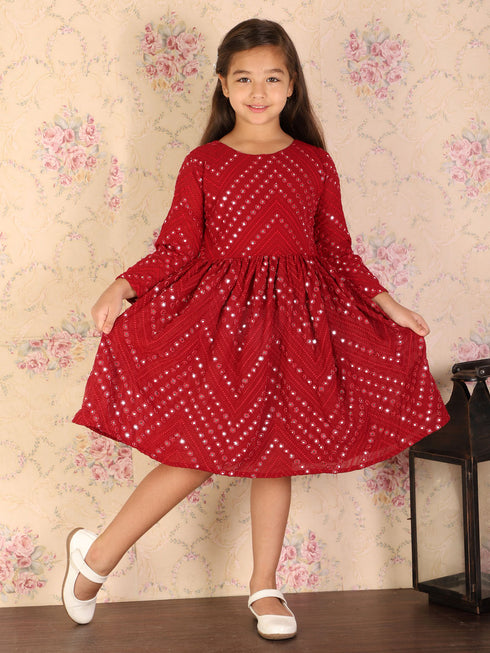 Girl's Maroon Mirror Kurta