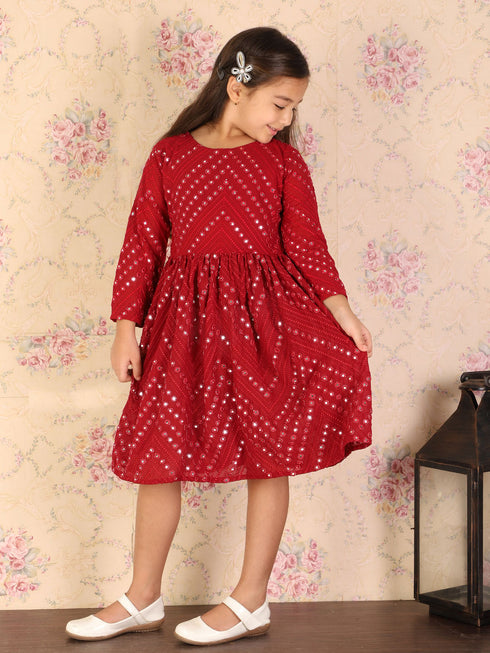 Girl's Maroon Mirror Kurta
