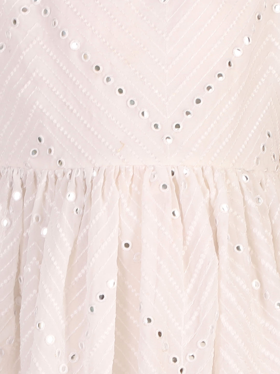 Girl's White Mirror Kurta Pyjama Set