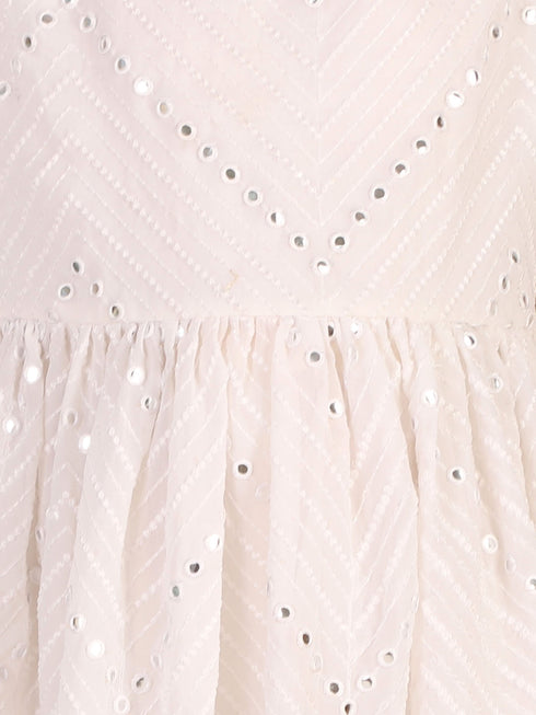 Girl's White Mirror Kurta Pyjama Set