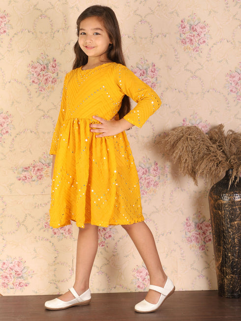 Girl's Yellow Mirror Kurta