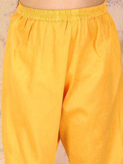 Girl's Yellow Mirror Kurta Pyjama Set