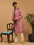 Men's Onion Pink Solid Kurta Pant With Mirror Over Coat Combo Set