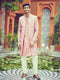 Men's Onion Pink Solid Kurta Pant With Mirror Over Coat Combo Set