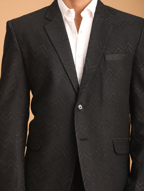Men's Black Zig Zag Glitter Silk Blend Blazer