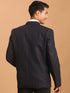 Men's Navy Blue Silk Blend Self Design Blazer